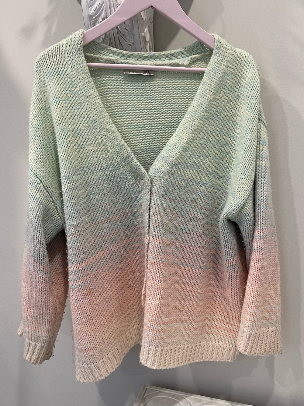 Dex Pastel Ombre V-Neck Cardigan - Mint Green & Blush Pink